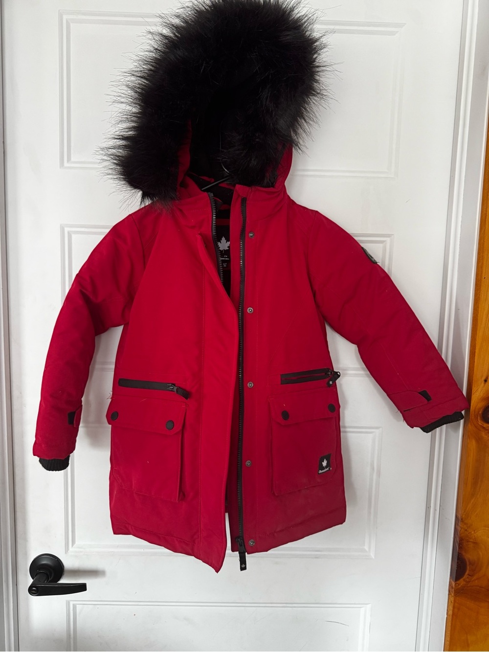 Canadiana Winter Parka Size 5/6 Red Black Faux Fur Hood